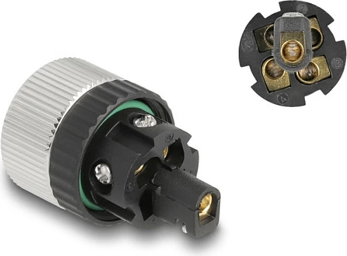 Konektor DeLOCK M12 A-coded 5-pin femër, cross-connector, IP67, metal, lidhje me vida, zi/argjend