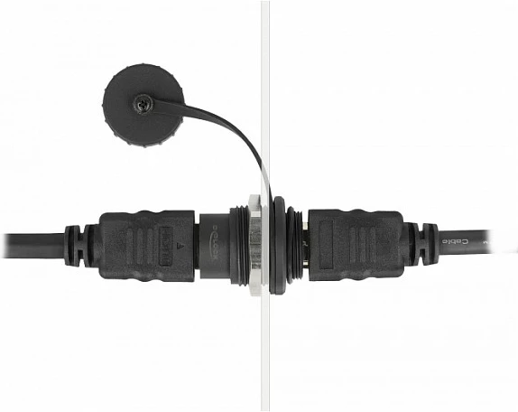 Adapter HDMI-A DeLOCK, femër-femër, panel-mount, IP67, i zi