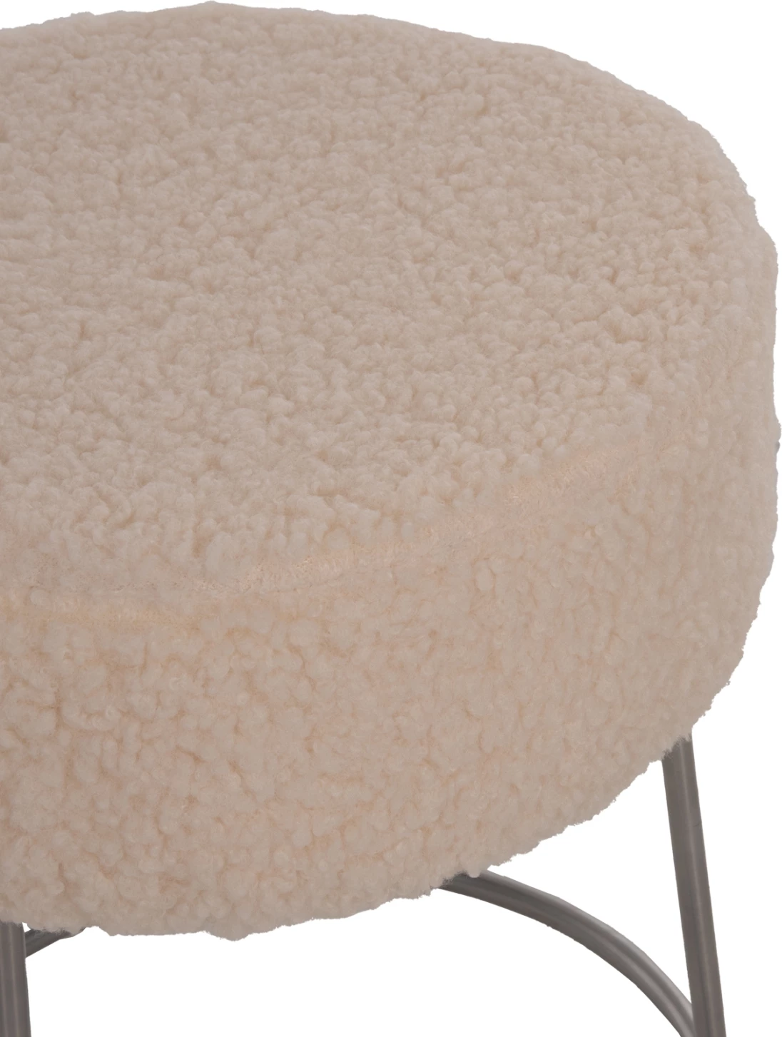 Karrige për bar KARLO FH8411.23, pëlhurë boucle e bardhë, bazë argjendi, Φ35x41H cm