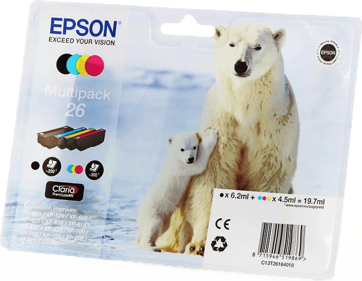 Kartushë boje printeri, Epson, 26 / C13T26164010, set multipack, Black/Cyan/Magenta/Yellow