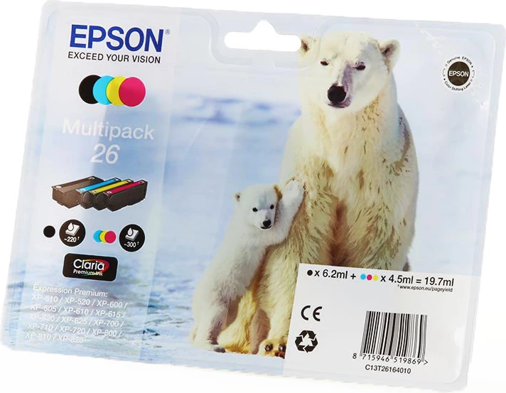 Kartushë boje printeri, Epson, 26 / C13T26164010, set multipack, Black/Cyan/Magenta/Yellow
