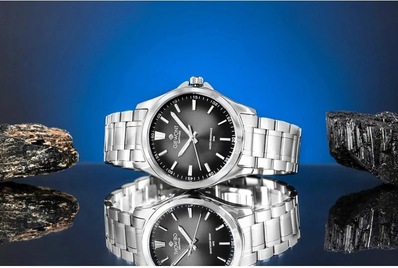 Orë dore meshkuj Giewont Elegance GW5160-B2, e zezë/argjendtë