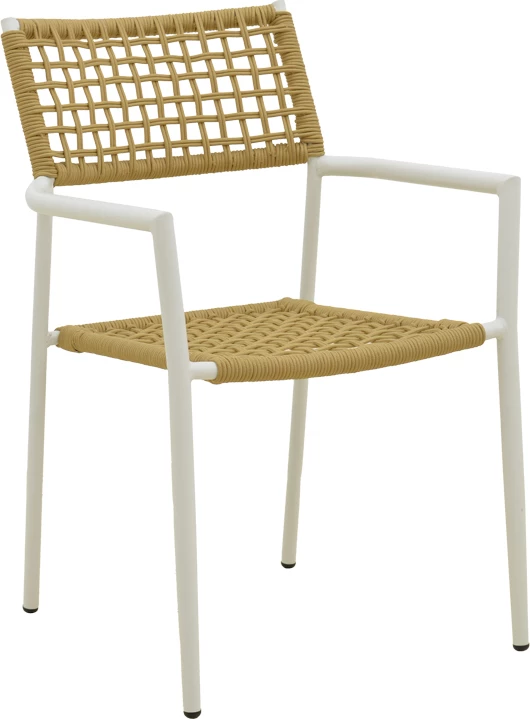 Karrige me krahë Castal, çelik i bardhë, litar natyral, 53x59x84cm