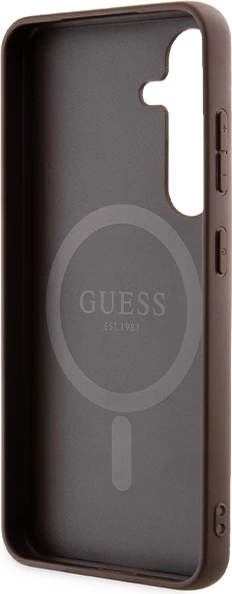 Mbështjellës Guess 4G Collection Leather Metal Logo MagSafe për Samsung Galaxy S24, Kafe