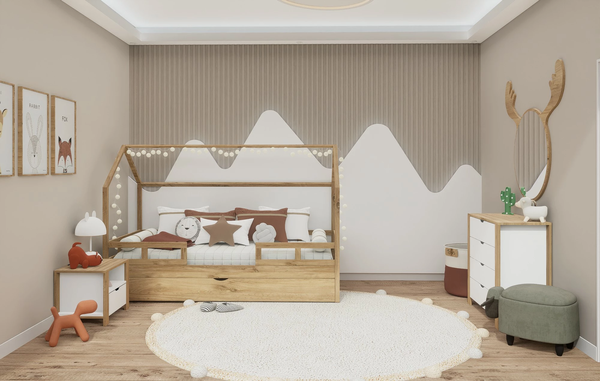 Komodinë nate Skye Decor, Nisan 1600-025, ngjyrë arrë e çelët dhe e bardhë