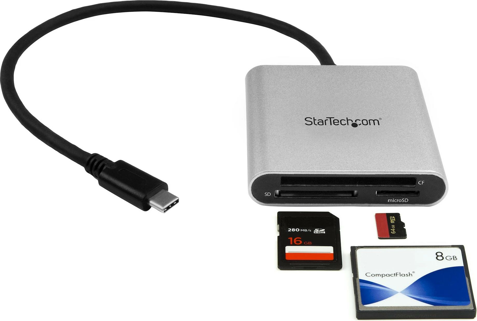 Lexues kartelash StarTech FCREADU3C, USB-C, SD/microSD/CF, 5Gbps, i zi/argjendtë