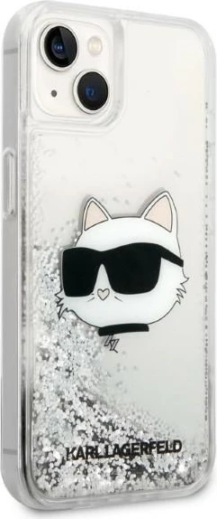 Mbështjellës Karl Lagerfeld KLHCP14MLNHCCS për iPhone 14 Plus 6.7", Glitter Choupette Head, Argjendtë