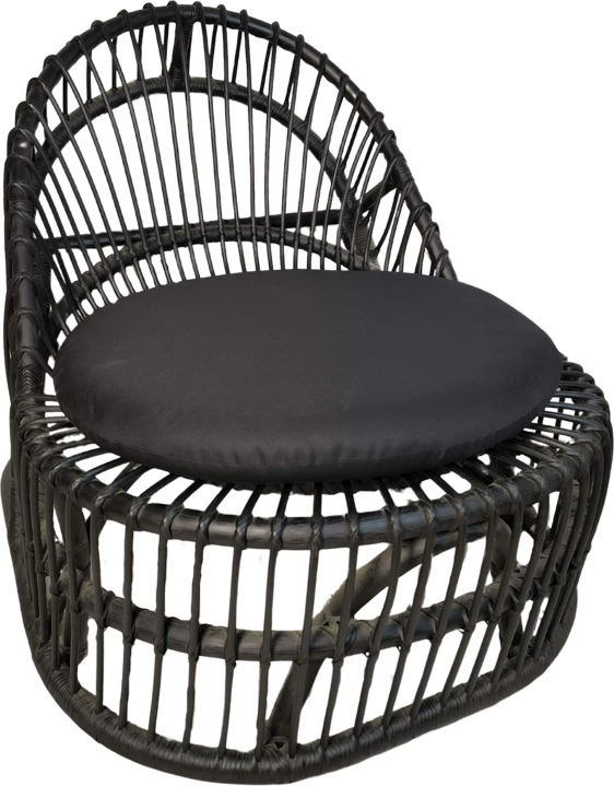 Fotel Tromso, ratan i zi PE, jastëk i zi, 80x85x98cm