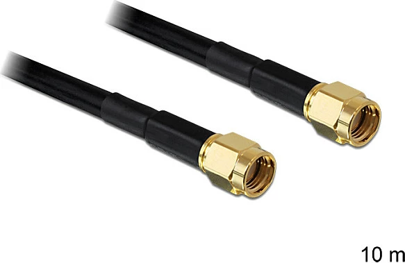 Kabllo koaksiale DeLOCK LMR195, RP-SMA në RP-SMA, 10 m, 50 Ω, e zezë