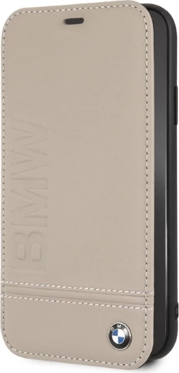 Mbështjellës BMW Logo Imprint për iPhone XR, lëkurë natyrale, Bezhë