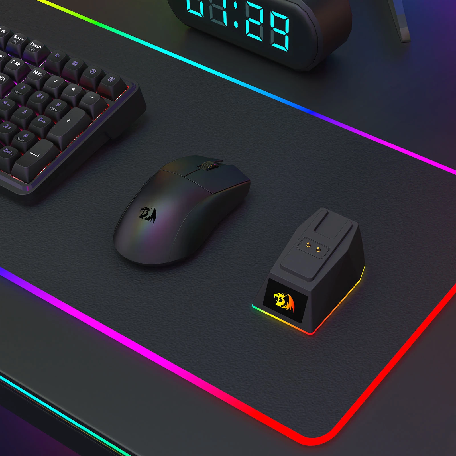 Maus gaming Redragon King Ultra M999, 2.4GHz wireless + Bluetooth 5.1 + wired, 5 nivele DPI, zi, me stacion karikimi RGB magnetik