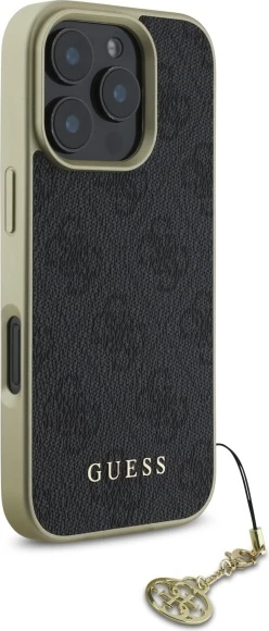 Mbështjellës Guess 4G Charms Collection për iPhone 16 Pro, i zi