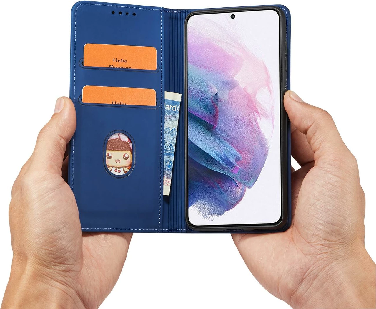 Mbështjellës Hurtel Magnet Card Case për Samsung Galaxy S22+, me kapak, portofol, stand, Blu