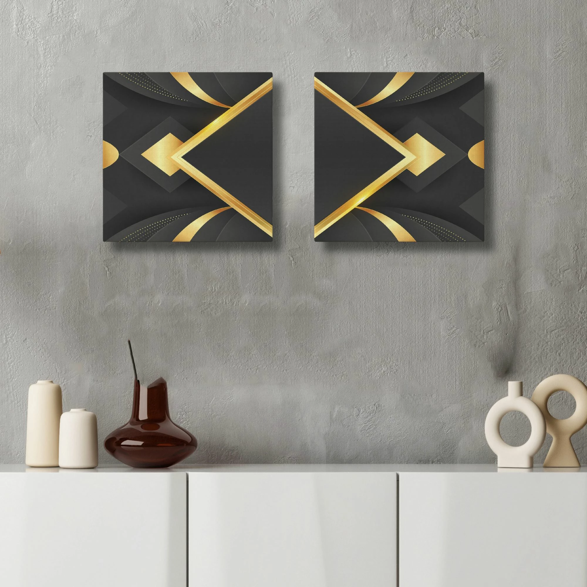 Pikturë dekorative në kanavacë (2 copë), Wallity, ASR2-CNV25-8, 50x50 cm, ngjyrë ari dhe e zezë