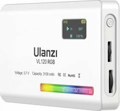 Llambë LED Ulanzi VL120 RGB/WB 2500-9000K, 5000mAh, set me difuzor silikoni + adapter cold shoe + kabllo USB-C, e bardhë