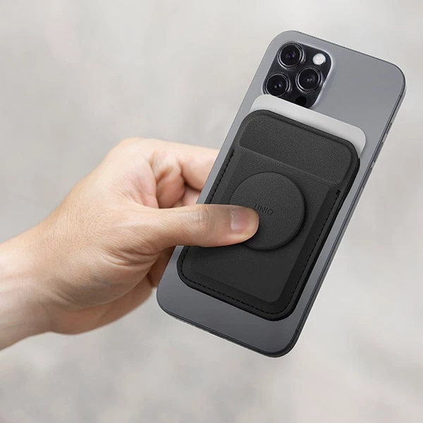 Portofol magnetik për karta UNIQ Flix, me mbajtëse, për celular, e verdhë