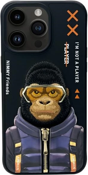 Mbështjellës Nimmy Cool&Cute 2.0 Monkey për iPhone 15 Pro 6.1\", hardcase TPU/PC, i zi