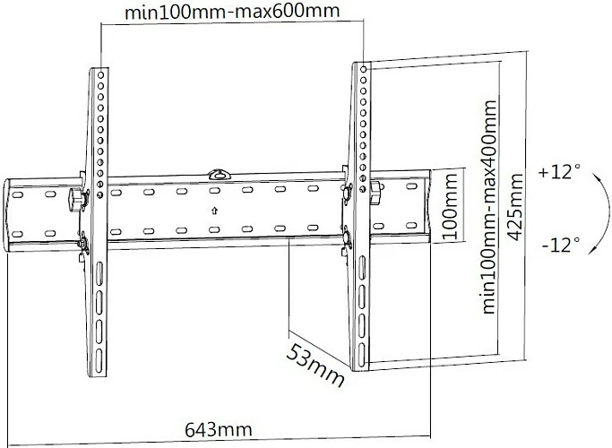 Mbajtëse muri për TV/Monitor EQUIP 37"-70", e anueshme, VESA deri 600x400, 40 kg, e zezë