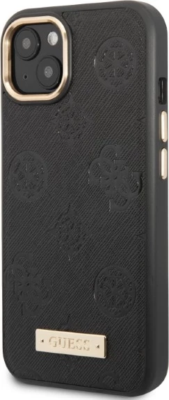 Mbështjellës Guess Peony Logo Plate për iPhone 13 6.1", MagSafe, i zi