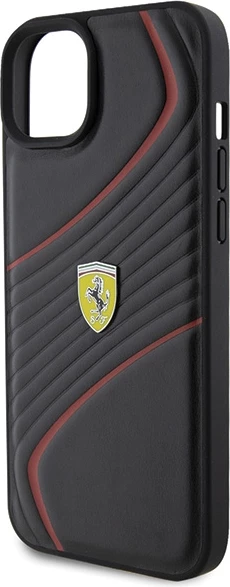 Mbështjellës Ferrari Twist Metal Logo për iPhone 15 Plus, e zezë