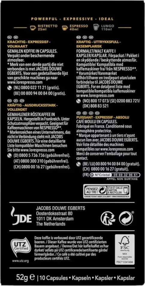 Kapsula Kafeje L'OR Ristretto, 10 copë