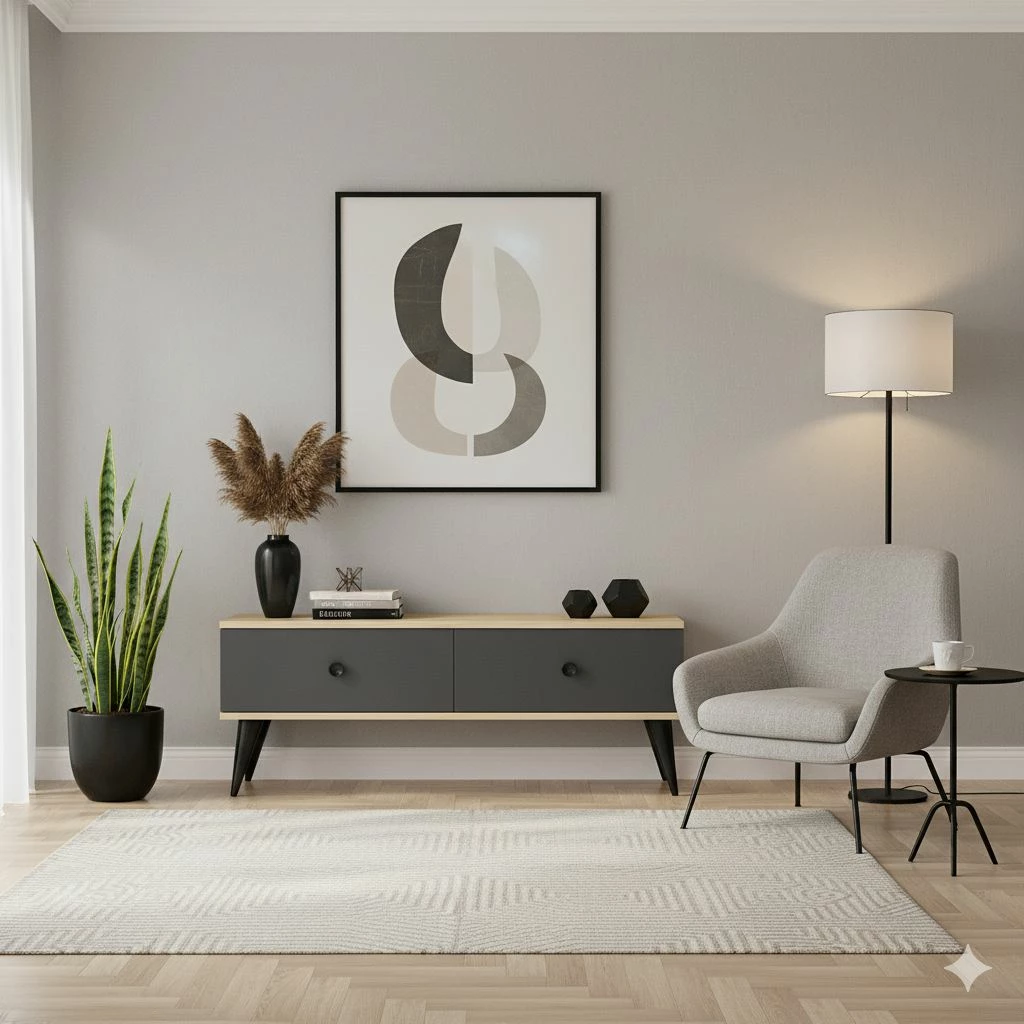 Komodë TV Skye Decor Mona 120, ngjyrë lis safir, antracit