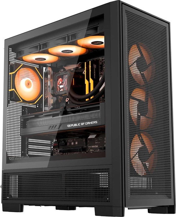 Kasë DarkFlash AIRNOVA Big Tower, suport E-ATX/ATX/M-ATX/ITX, USB-C Gen2 10 Gbps, deri 10 tifozë, e zezë, set me 3 tifozë