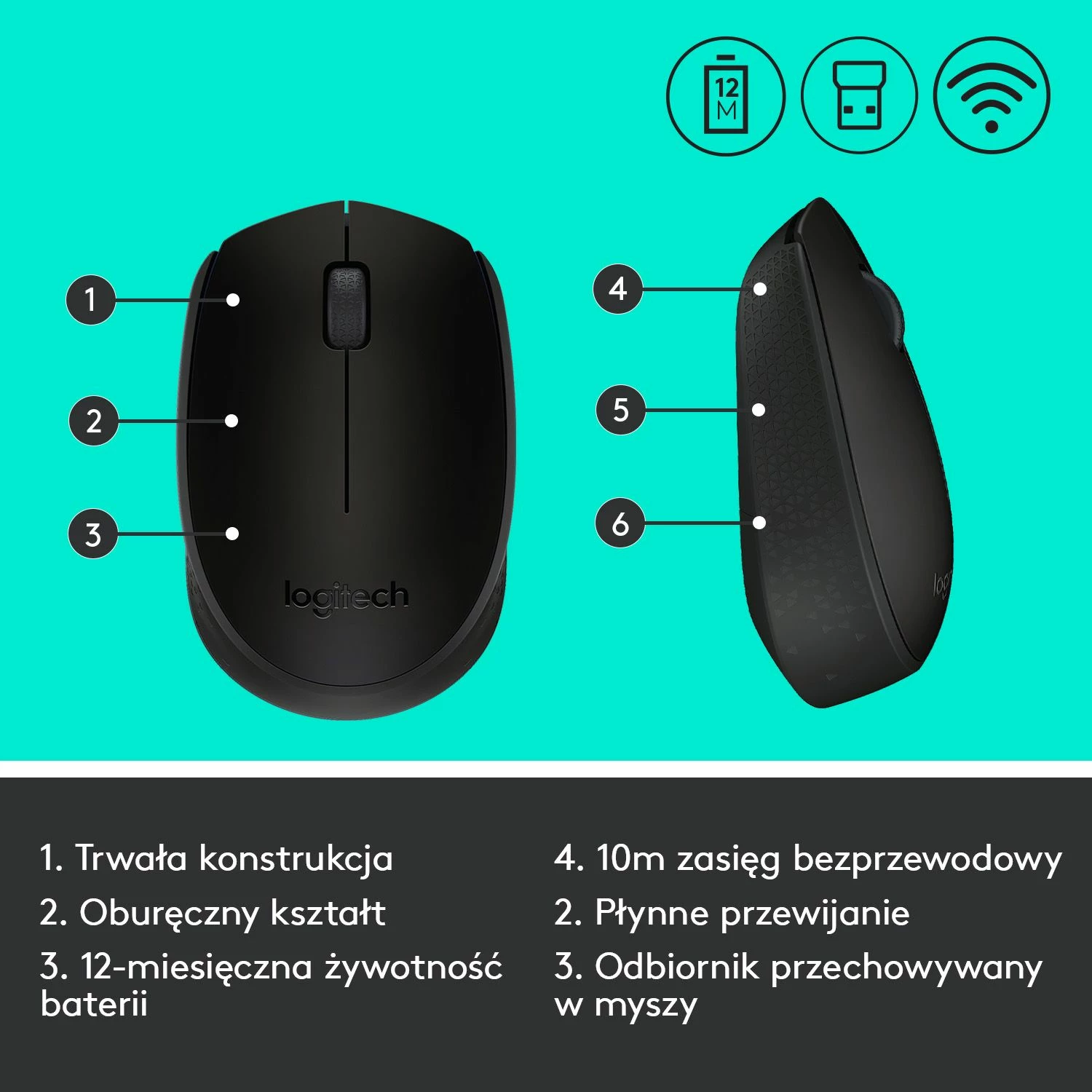 Maus Logitech B170 910-004798, wireless, USB nano receiver, 1000 DPI, i zi