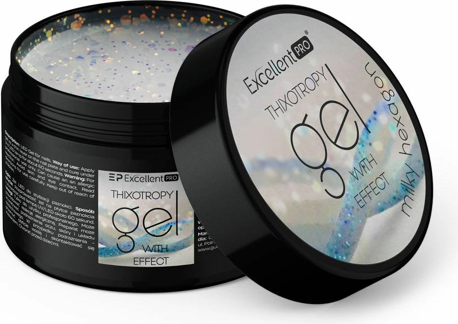Xhel ndërtues për thonj Excellent PRO Thixotropy Gel With Effect për femra Milky Hexagon 50g