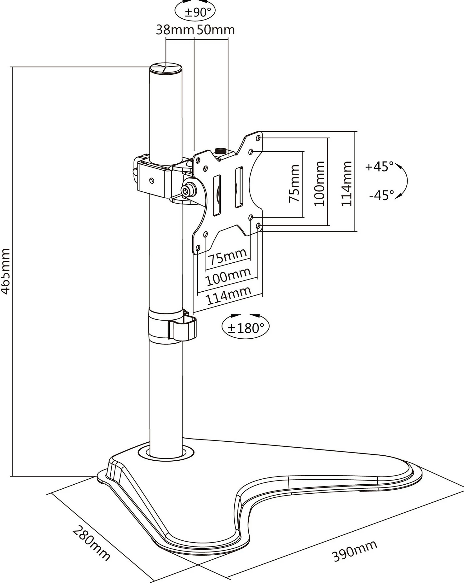 Mbajtëse tavoline për monitor EQUIP, 13-32", VESA 75x75/100x100, 8 kg, e zezë