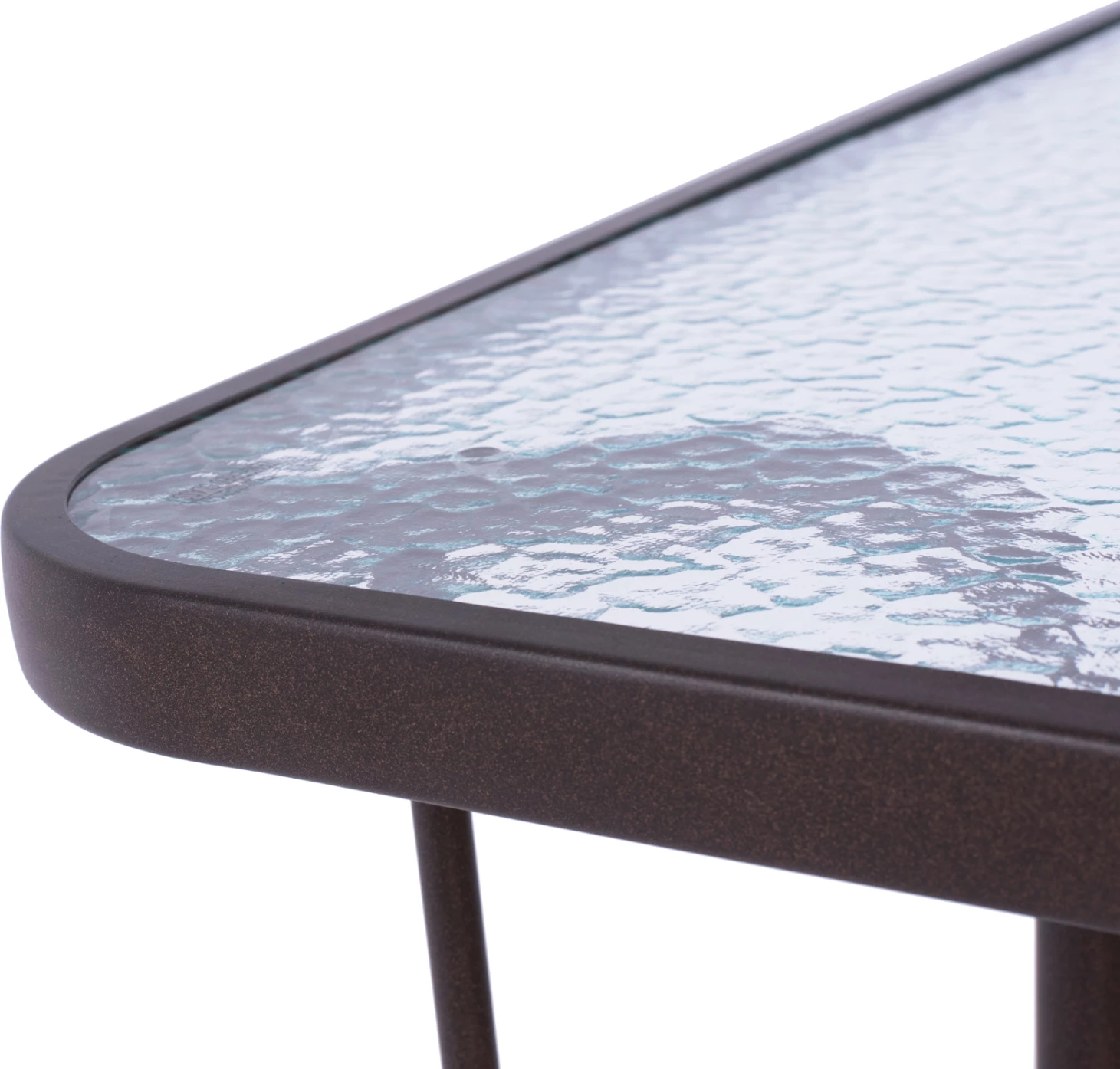 Tavolinë metalike për jashtë ADAM, ngjyrë kafe, me sipërfaqe xhami të forcuar, 110x60x71H cm