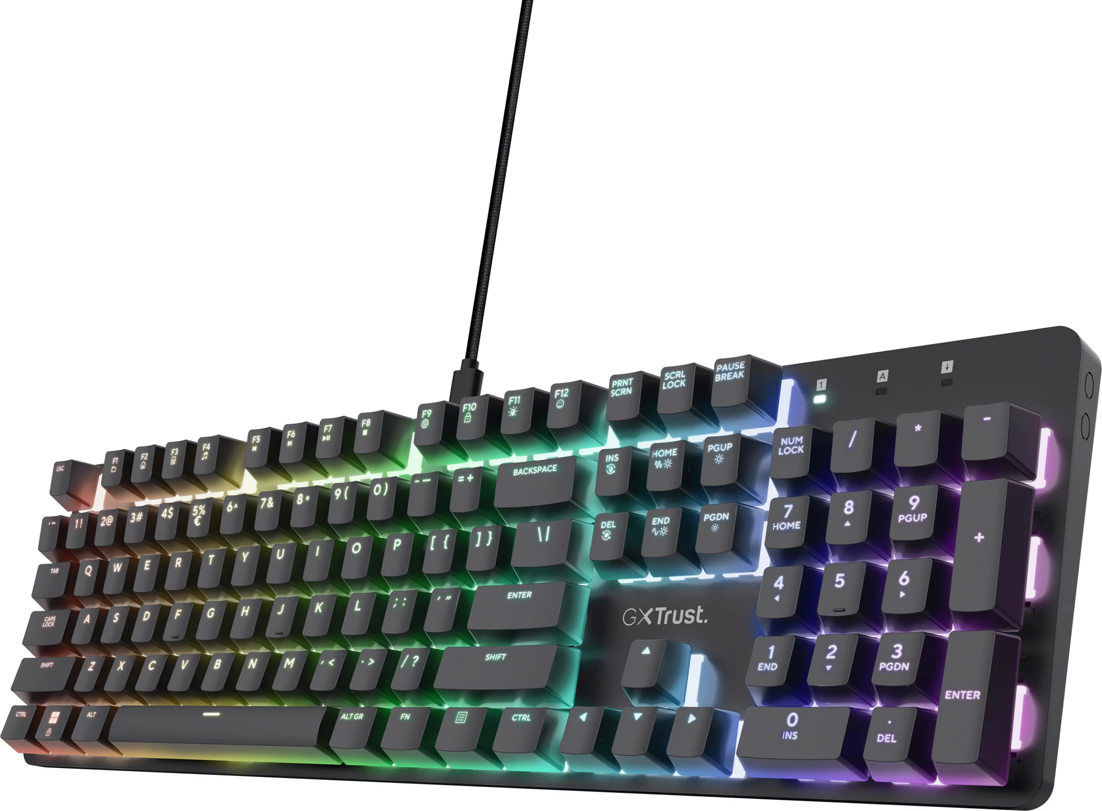 Tastierë mekanike Trust GXT 871 Zora, full-size 100%, USB, RGB, layout gjerman, e zezë