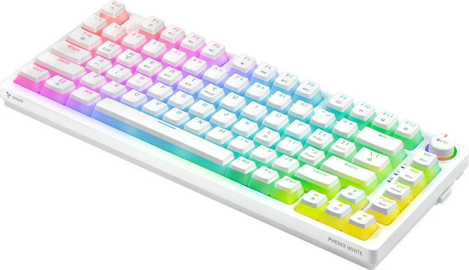 Tastierë mekanike wireless Savio Phenix White, Gateron Yellow, Pudding, RGB