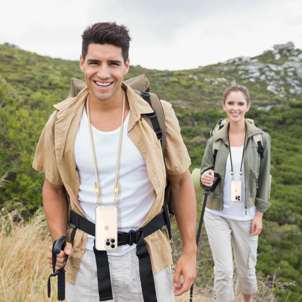 Mbështjellës Tech-Protect FlexAir Chain MagSafe për iPhone 16 Pro Max, Transparent + 2 rripa (zi dhe bezhë)