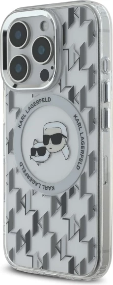 Mbështjellës Karl Lagerfeld IML Monogram Karl & Choupette Head MagSafe për iPhone 16 Pro, Transparent