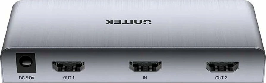 Splitter sinjali HDMI Unitek V1130A01-EU 4K 1 hyrje 2 dalje, argjendtë, set me adaptor 5V/1A