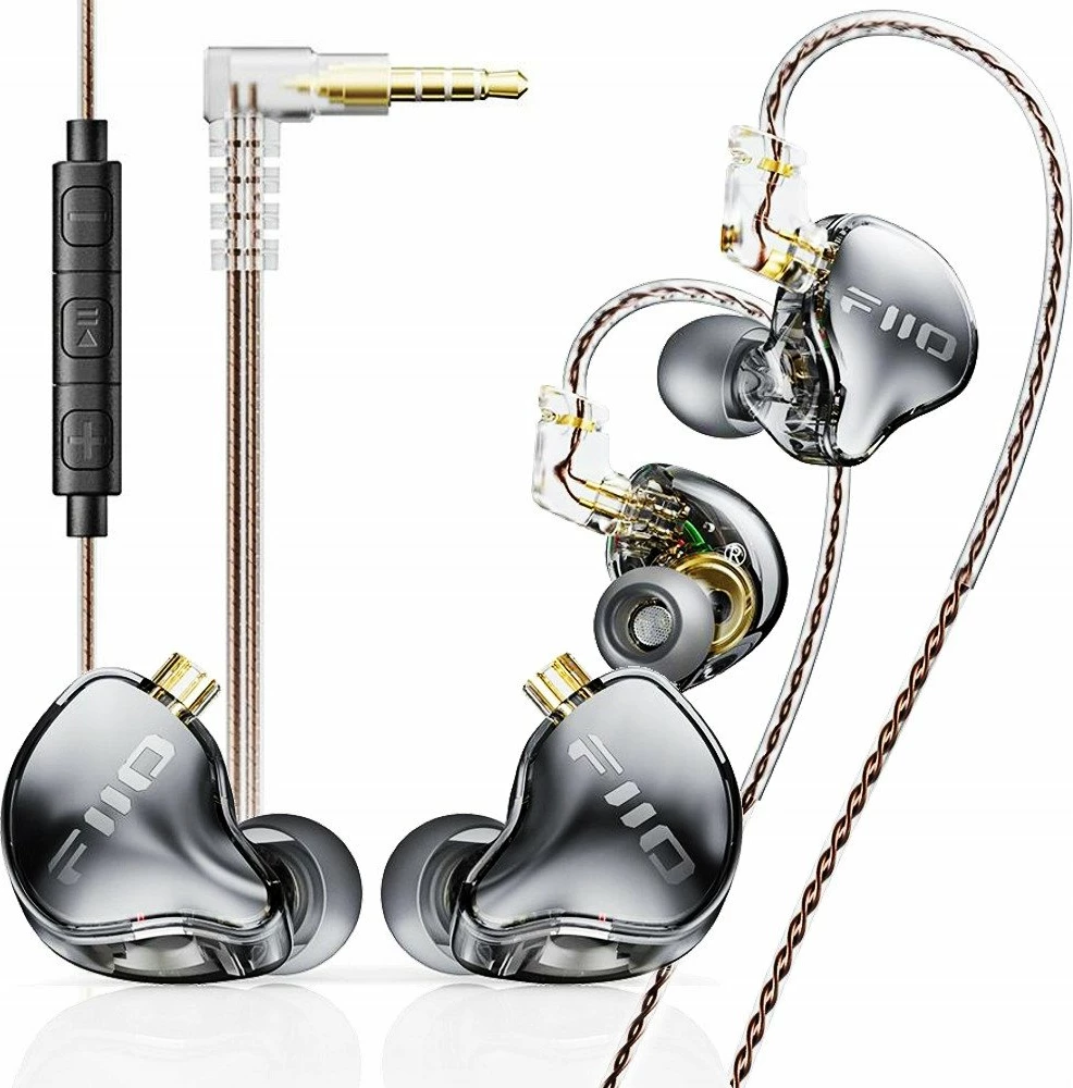 Kufje FiiO JD10, in-ear monitor dinamik 10 mm, Hi-Res, kabllo 1.2 m, 2-pin 0.78 mm, mikrofon me kontroll volume, transparent black
