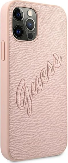 Mbështjellës Guess GUHCP12LRSAVSRG për iPhone 12 Pro Max 6.7", Saffiano Vintage Script, rozë