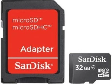 Kartelë memorie Sandisk MicroSDHC 32GB, Class 4, me adapter, e zezë