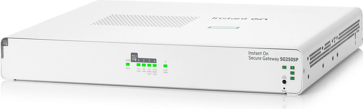 Gateway sigurie HPE Instant On SG2505P, 5 porta 2.5G PoE+ 64W, 1U, i bardhë