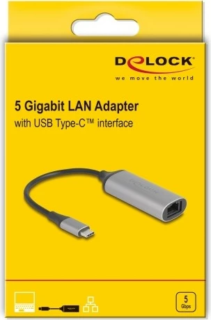 Adapter USB Type-C në RJ-45 DeLOCK 81570, 0.15m, anthracite