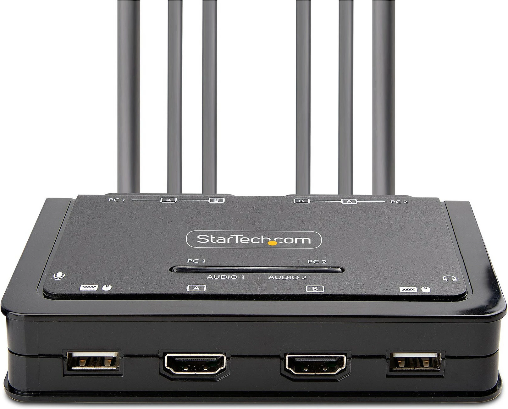 Switch KVM StarTech 2-Port Dual Monitor HDMI, 4K 60Hz, kabllo të integrume 1.5m, i zi