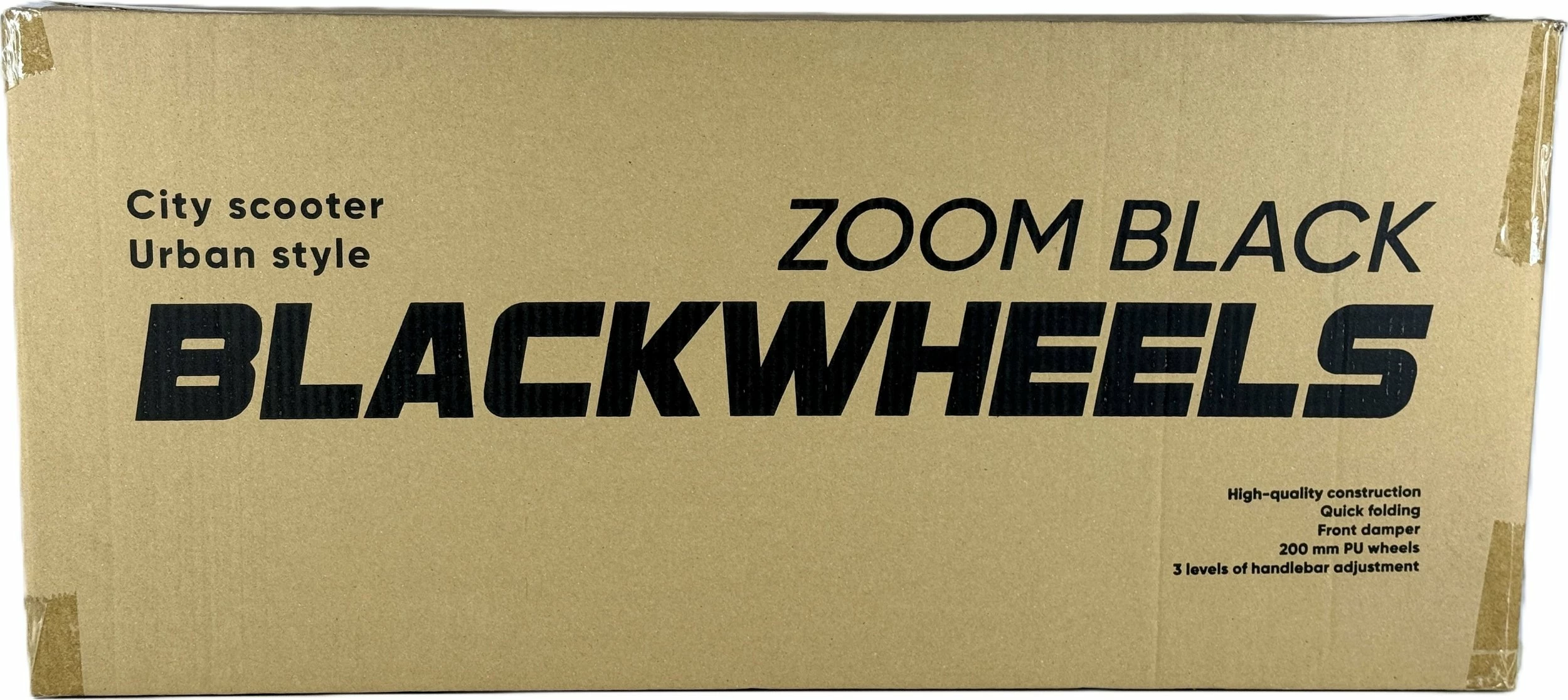 Trotinet Blackwheels Zoom, rrota 200 mm, i palosshëm, ABEC-7, timon i rregullueshëm 95-105 cm, deri 100 kg, i zi