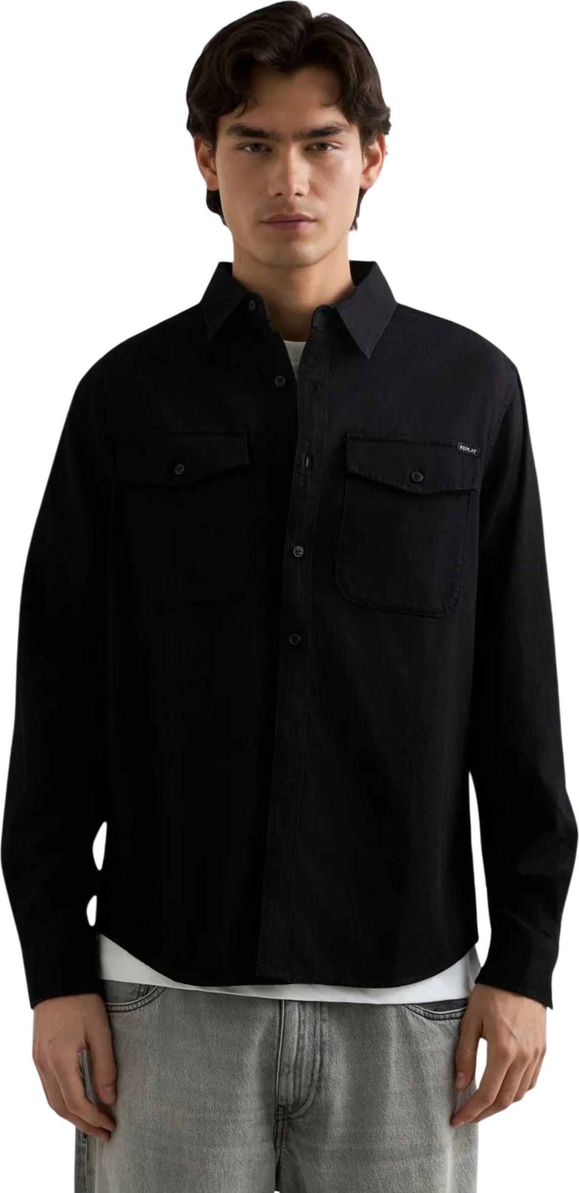 Këmishë denim për meshkuj Replay M4124, e zezë