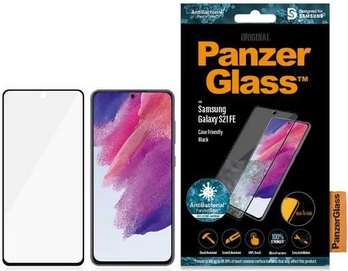 Xham mbrojtës PanzerGlass për Samsung Galaxy S21 FE, antibakterial, me kornizë të zezë