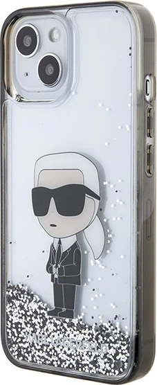 Mbështjellës Karl Lagerfeld KLHCP15SLKKNSK për iPhone 15 6.1", transparent, Liquid Glitter Ikonik