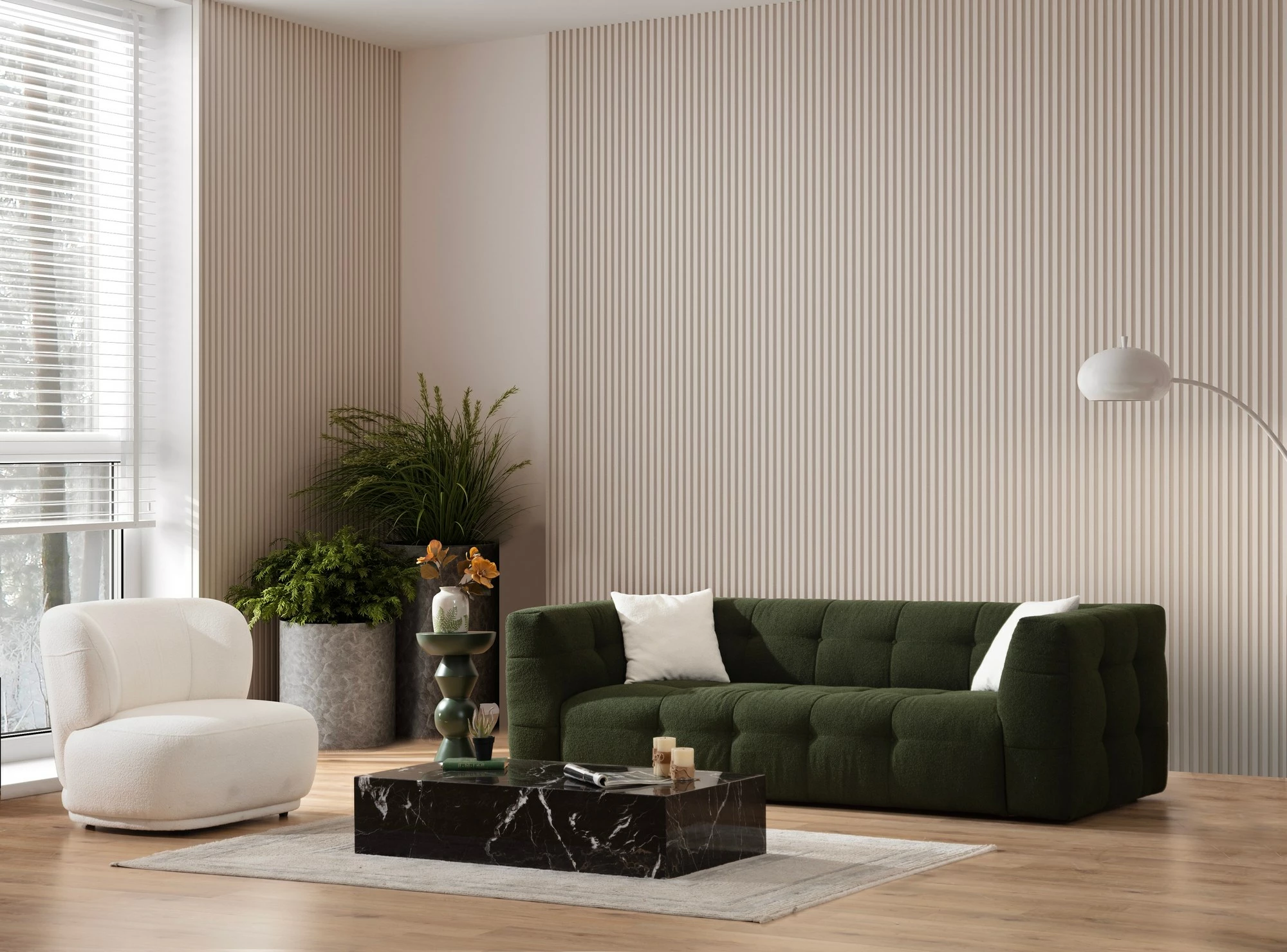 Divan treshe Atelier del Sofa, Cady, ngjyrë e gjelbër