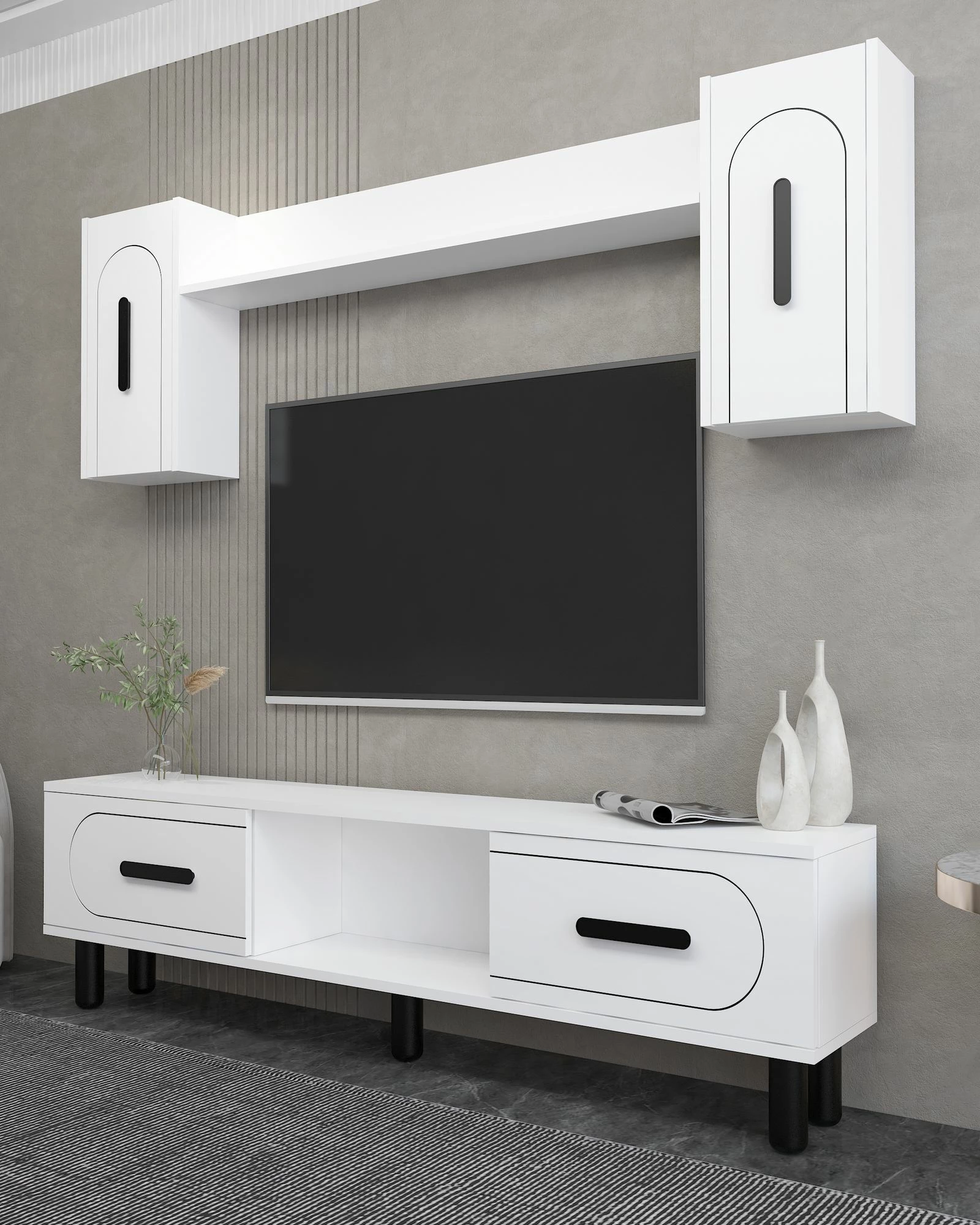 Komodë TV Skye Decor, yosun bohem, e bardhë, e zezë