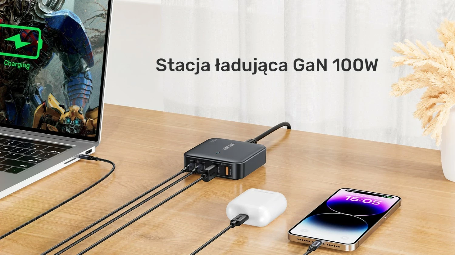 Karikues Unitek GaN 100W 2xUSB-A 2xUSB-C, i zi