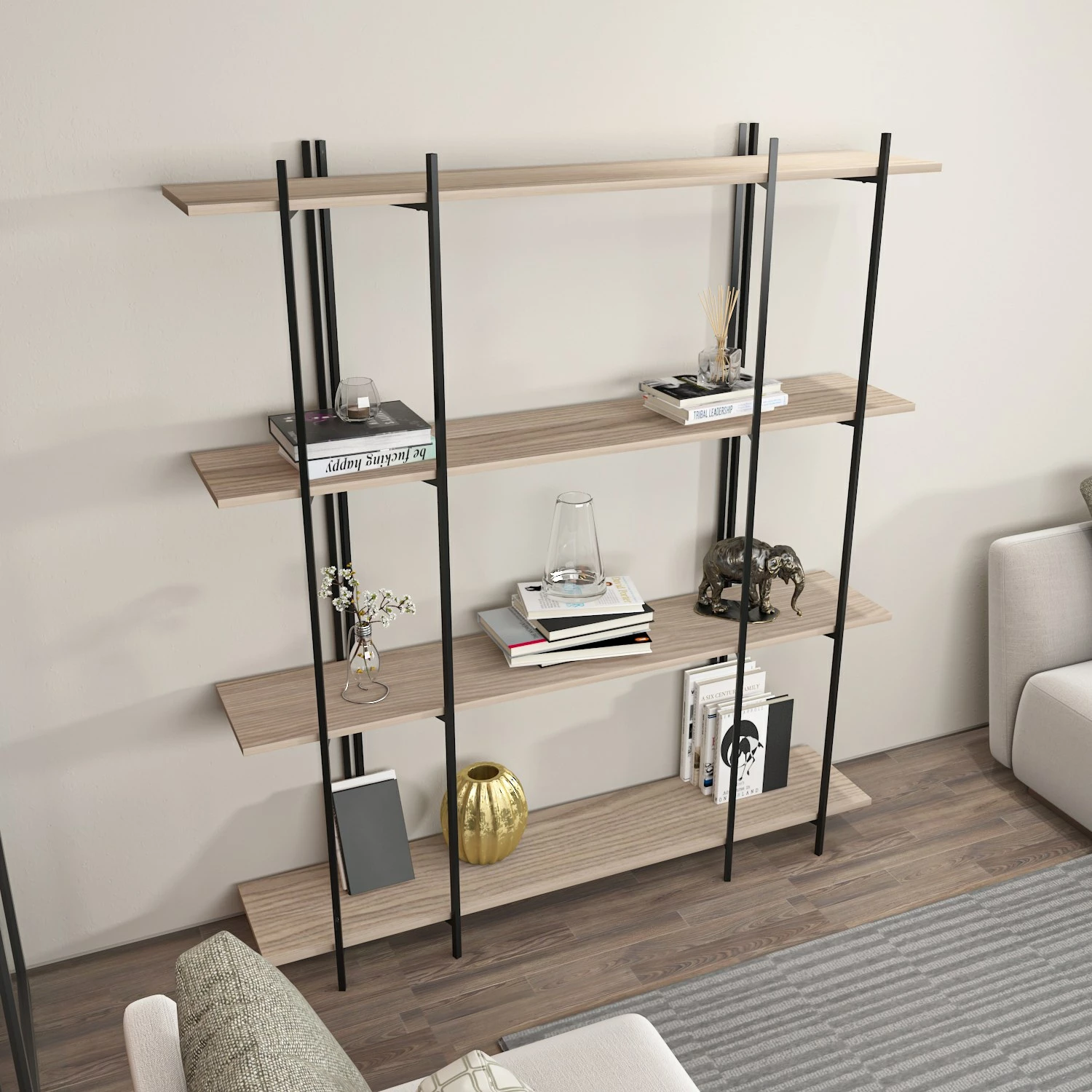 Raft librash Skye Decor, ngjyrë lisi dhe e zezë